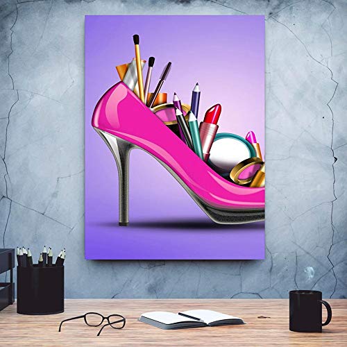 Pintura de la lona impresión de estilo nórdico tacones altos cosméticos cuadro modular arte de la pared cartel sala de estar sin marco pintura decorativa de la lona A5 70x100cm