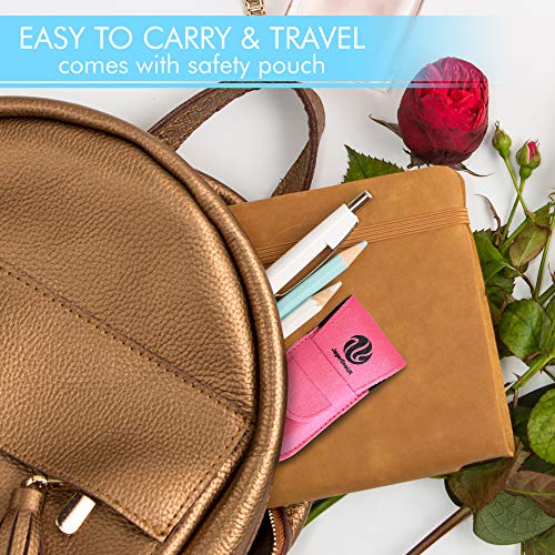 Pinzas de acero inoxidable - Pinzas de cejas profesionales | Pinzas de pelo de precisión | Mejor para el desplume Barbilla, vello facial - Con bolsa de cuero puro - Rosa - Paquete de 2 piezas