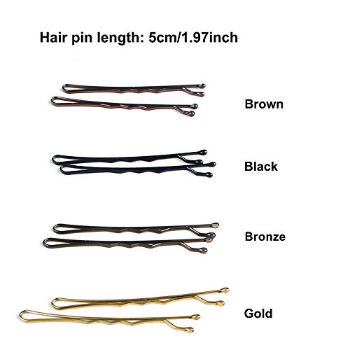 Pinzas para el cabello de alto grado de Bobby Pins Broches de metal Multicolores Juego de horquillas para dama de mujer, negro, dorado, marrón y bronce (96 unidades)