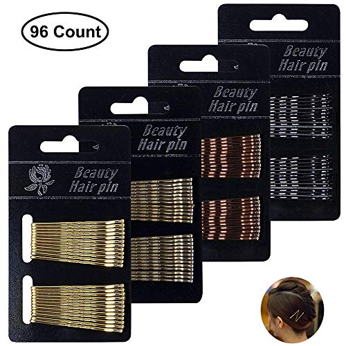 Pinzas para el cabello de alto grado de Bobby Pins Broches de metal Multicolores Juego de horquillas para dama de mujer, negro, dorado, marrón y bronce (96 unidades)