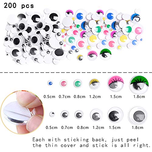 Pipe Cleaners Craft Set con DIY Tutorial, Incluido 200pcs Limpiadores de Tuberías, 200pcs Pom Poms, 200pcs Auto-Sticking Wiggle Googly Ojos, Surtido Colores y Surtidos Tamaños para DIY Art Craft