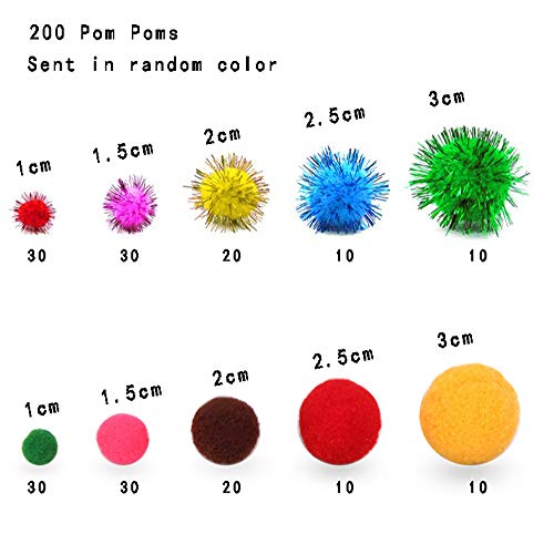 Pipe Cleaners Craft Set con DIY Tutorial, Incluido 200pcs Limpiadores de Tuberías, 200pcs Pom Poms, 200pcs Auto-Sticking Wiggle Googly Ojos, Surtido Colores y Surtidos Tamaños para DIY Art Craft