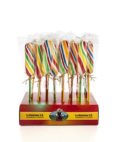 Piruleta Artesana Pénjamo La Asturiana - Piruletas multicolor de elaboración artesana y calidad gourmet, varios sabores, caja de 360 gramos con 12 unidades, sin gluten