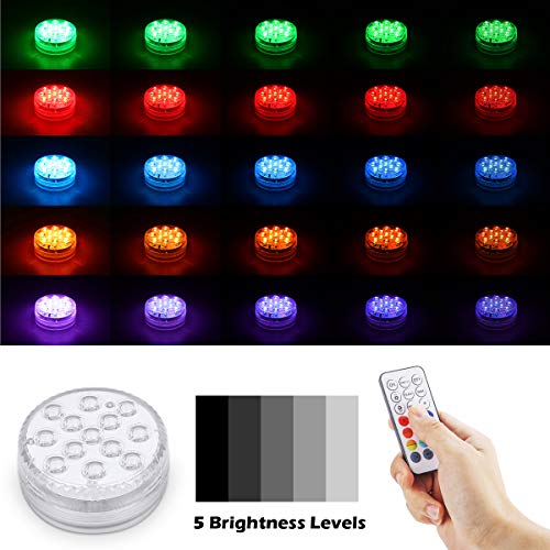 Piscina Luz LED Impermeables,Luces Sumergibles,Control Remoto Bajo El Agua Luces Multicolores LED Luz Sumergible para Acuario,Estanque,Bodas,Fiesta Jardín(4 PCS）