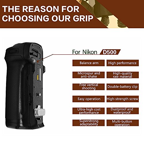 Pixel MB-D17 Empuñadura Batería Grip Power Pack para Nikon D500 Cámara Digital SLR (Reemplazo para Nikon MB-D17)