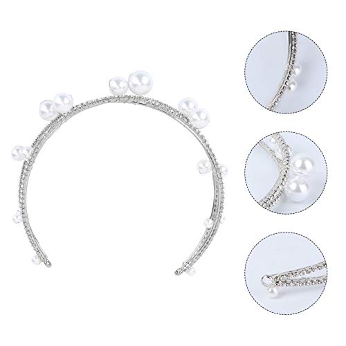PIXNOR Diadema de Diamantes de Imitación de Novia para Boda Bandas para El Cabello con Perlas Aro para El Cabello para Mujeres Accesorios para El Cabello (Plata)