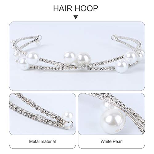 PIXNOR Diadema de Diamantes de Imitación de Novia para Boda Bandas para El Cabello con Perlas Aro para El Cabello para Mujeres Accesorios para El Cabello (Plata)