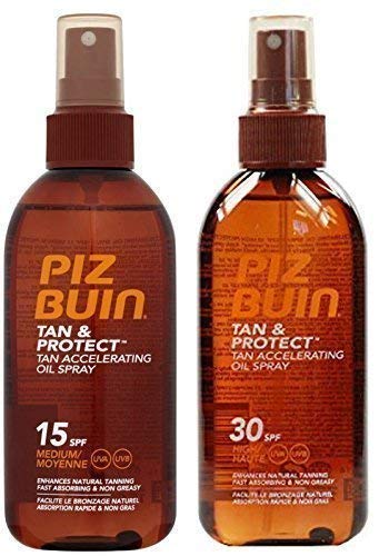 Piz Buin para acelerar el bronceado aerosol de aceite (Pack de 2) F15 X 1 + F30 X 1 – 150 ml cada uno