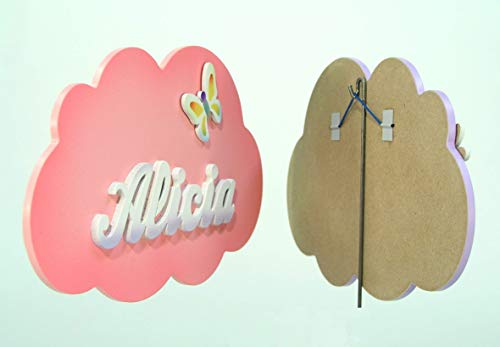 Placa Cartel decorativo infantil de madera forma de *nube* personalizada con el nombre letras de goma eva, regalo original decoración de pared o puerta en habitación.