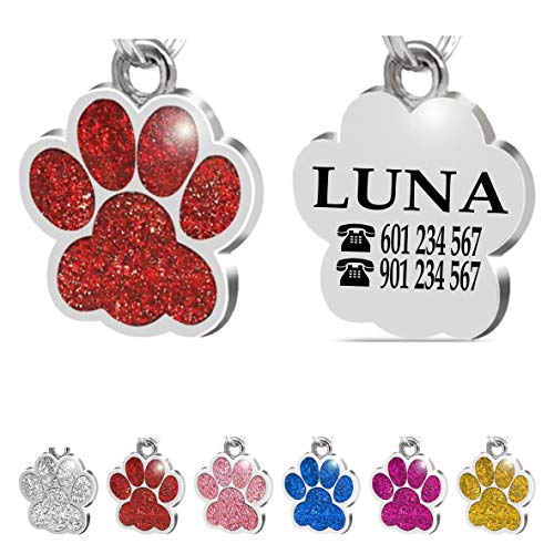 Placa Chapa de identificación Personalizada para Collar Perro Gato Mascota grabada (Rojo)