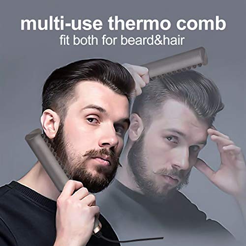 Plancha de Pelo Barba,2 en 1 Mini Cepillo de Alisado Eléctrico,Termostático Cepillo/Peine Barba - Adecuado Para Cabello/Barbas - Para Hombres/Mujeres