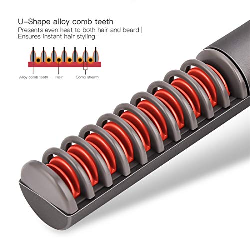 Plancha de Pelo Barba,2 en 1 Mini Cepillo de Alisado Eléctrico,Termostático Cepillo/Peine Barba - Adecuado Para Cabello/Barbas - Para Hombres/Mujeres