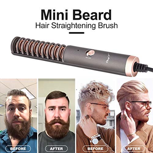 Plancha de Pelo Barba,2 en 1 Mini Cepillo de Alisado Eléctrico,Termostático Cepillo/Peine Barba - Adecuado Para Cabello/Barbas - Para Hombres/Mujeres