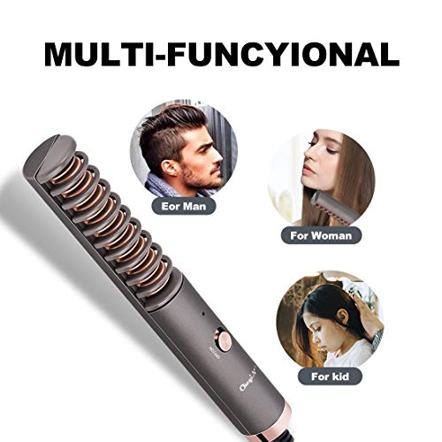 Plancha de Pelo Barba,2 en 1 Mini Cepillo de Alisado Eléctrico,Termostático Cepillo/Peine Barba - Adecuado Para Cabello/Barbas - Para Hombres/Mujeres