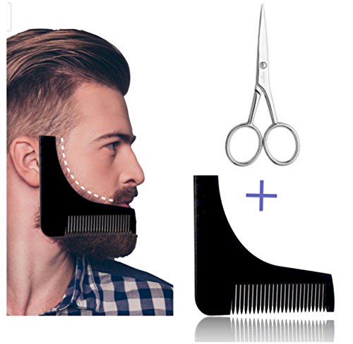 Plantilla para el cuidado de la barba con tijeras y peine, ayuda para afeitar, tres días de barba