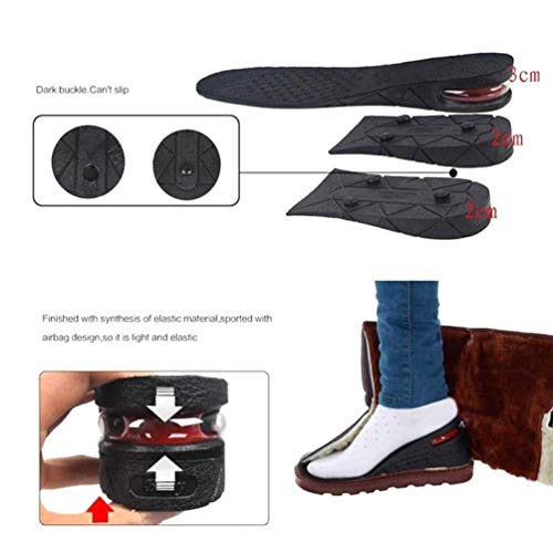 Plantillas elevadoras de altura de 3 capas, kit de elevación de hasta 7 cm, cojín de aire unisex para aumentar la altura del talón