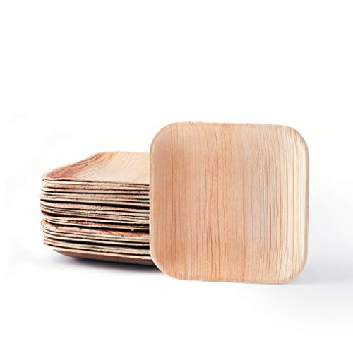 Plantvibes Platos de Hoja de Palma Naturales, 100% compostables & CO2-neutral - 25 Piezas de 15 x 15 cm - Platos de Madera, Vajillas de Madera