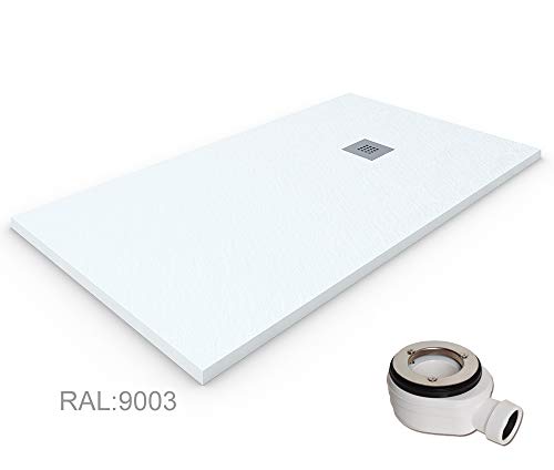 PLATO DE DUCHA DE RESINA PIZARRA CARGA MINERALES GEL COAT 80x180 cm Blanco RAL 9003