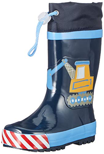 Playshoes Bota de Agua con Cordón Escavatore, Botas de Goma de Caucho Natural para Niños, Azul (Lightblue 17), 32/33 EU