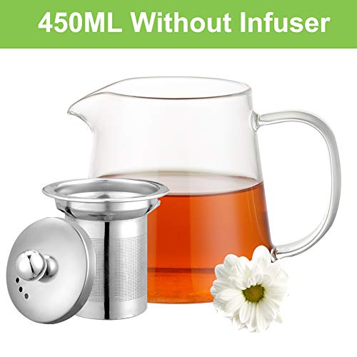 PluieSoleil Tetera de Cristal Resistente con Infusor Elegante,Tetera Te de Vidrio con Filtro de Borosilicato con Tapa,Teteras de Cristal con Filtro para Te Infusiones (450ml)