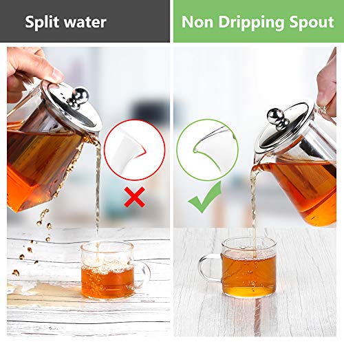 PluieSoleil Tetera de Cristal Resistente con Infusor Elegante,Tetera Te de Vidrio con Filtro de Borosilicato con Tapa,Teteras de Cristal con Filtro para Te Infusiones (450ml)
