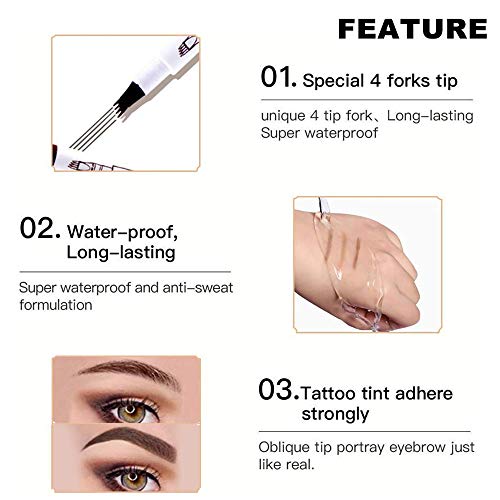 Pluma de tatuaje de cejas para lápiz de maquillaje de ojos con un aplicador de punta de microhorquilla - Mancha de larga duración a prueba de agua las 24 horas (Dark Grey)