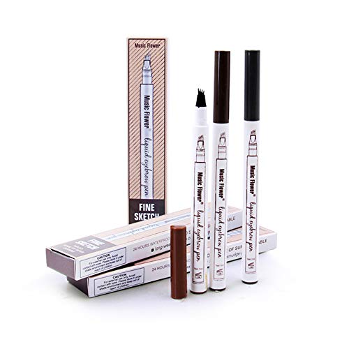 Pluma de tatuaje de cejas para lápiz de maquillaje de ojos con un aplicador de punta de microhorquilla - Mancha de larga duración a prueba de agua las 24 horas (Dark Grey)