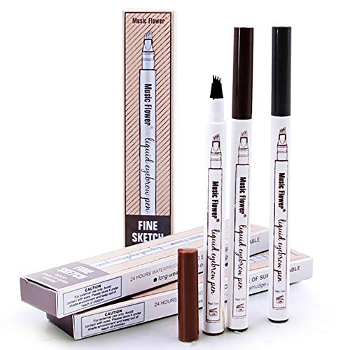 Pluma de tatuaje de cejas para lápiz de maquillaje de ojos con un aplicador de punta de microhorquilla - Mancha de larga duración a prueba de agua las 24 horas (Dark Grey)