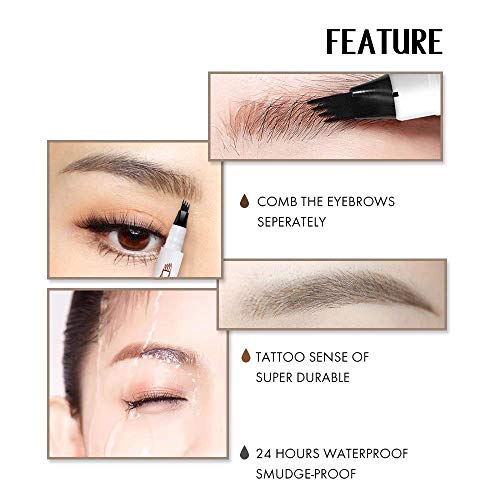 Pluma de tatuaje de cejas para lápiz de maquillaje de ojos con un aplicador de punta de microhorquilla - Mancha de larga duración a prueba de agua las 24 horas (Dark Grey)