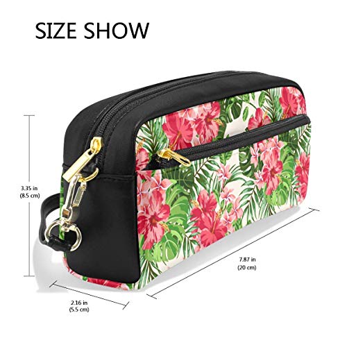 Plumeria Tropical Hawaiano y Flores de Hibisco Bolsa de lápices Bolso de Cuero Suave Bolso de papelería Bolsa de Cremallera Bolso cosmético Organizador