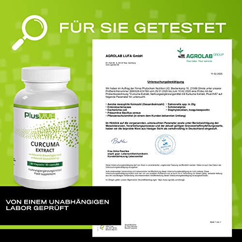 Plusvive - Extracto de cúrcuma, altamente dosificado con piperina y fórmula de mejora de la biodisponibilidad