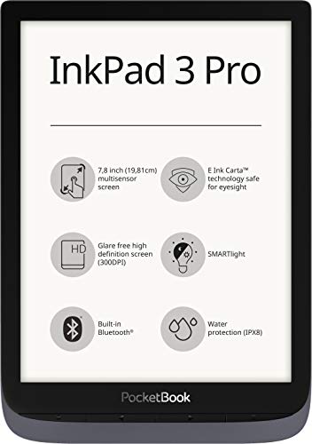 PocketBook - Lector de Libros electrónicos 'InkPad 3 Pro', 16 GB de Memoria, Pantalla E-Ink Carta de 19,8 cm (7,8 Pulgadas), SMARTlight, Wi-Fi, IPX8, Color Gris Metalizado
