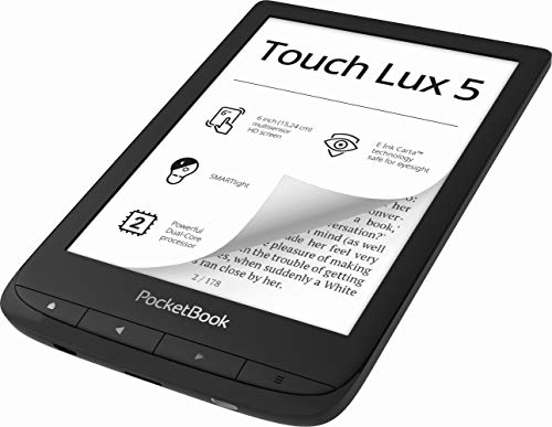 PocketBook Touch Lux 5 - Lector de Libros electrónicos (8 GB de Memoria, Pantalla de 15,24 cm (6 Pulgadas), SMARTlight, Wi-Fi), Color Negro