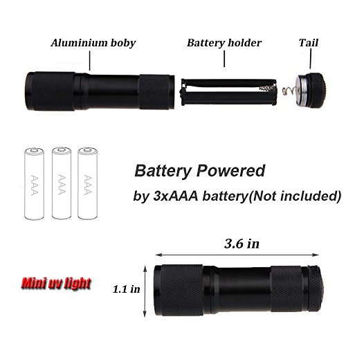 Pocketman 9 LED Ultra Violeta LED Linterna/Blacklight, Linterna UV LED, 395nm, Pet Detector de orina y manchas, encontrar manchas en la ropa, alfombras o alfombras