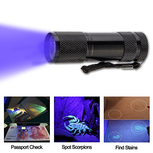 Pocketman 9 LED Ultra Violeta LED Linterna/Blacklight, Linterna UV LED, 395nm, Pet Detector de orina y manchas, encontrar manchas en la ropa, alfombras o alfombras