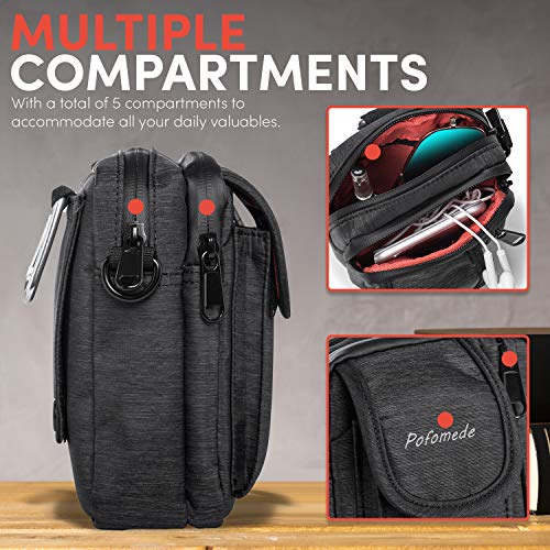 Pofomede Bolsa compacta de Cintura Riñoneras para Herramientas Pequeñas Bandolera Hombre Multiusos Deporte Teléfono Móvil al Aire Libre (Negro)