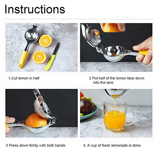 POHOVE Limón Exprimidor, Acero Inoxidable con Silicona Manillas Manual Exprimidor, para Hacer Zumos Naranjas, Grande Limones & Limas - Amarillo, Free Size