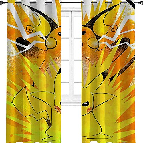 Pokémon x lector de cómics de anime películas de dibujos animados lindos cómics con aislamiento térmico cortinas opacas para dormitorio, poliéster, multicolor, 2 panel(21"W x 54"L W53cmxL137cm)