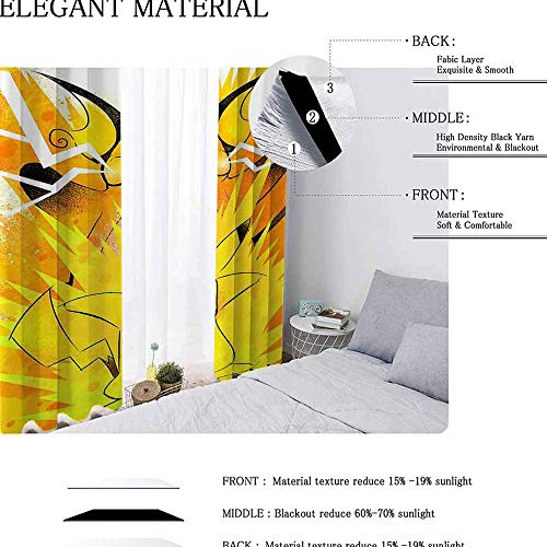 Pokémon x lector de cómics de anime películas de dibujos animados lindos cómics con aislamiento térmico cortinas opacas para dormitorio, poliéster, multicolor, 2 panel(21"W x 54"L W53cmxL137cm)