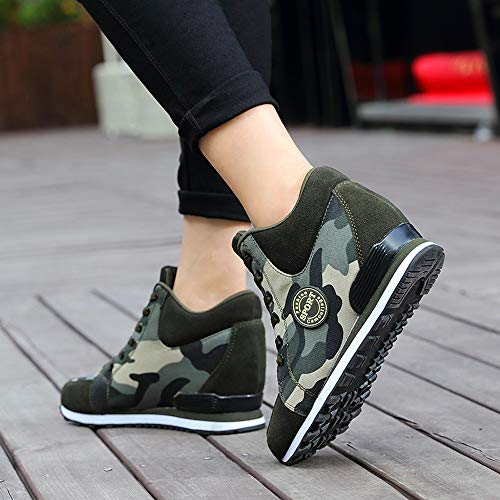 POLP Calzado Zapatos Mujer Cuña Deportivos Zapatillas Running para Mujer Aire Libre Deporte Transpirables Zapatos Gimnasio Correr Sneakers Verde Plataforma Casual Camuflaje 35-42