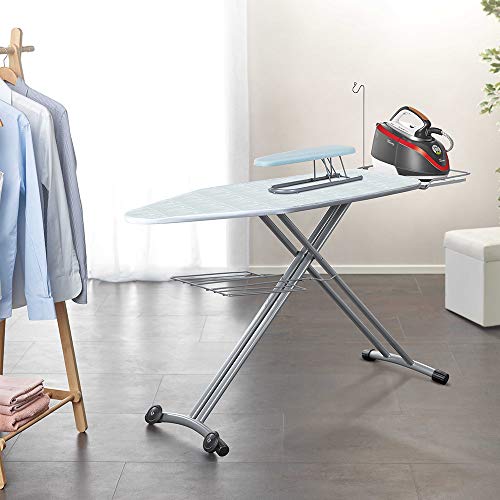 Polti Top Tabla para Planchar, Superficie de Trabajo XL y Ruedas para Transporte, Acero Inoxidable, Gris, 48.50 cm x 9.50 cm x 1.69 metros