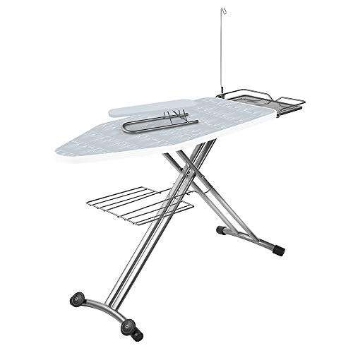 Polti Top Tabla para Planchar, Superficie de Trabajo XL y Ruedas para Transporte, Acero Inoxidable, Gris, 48.50 cm x 9.50 cm x 1.69 metros