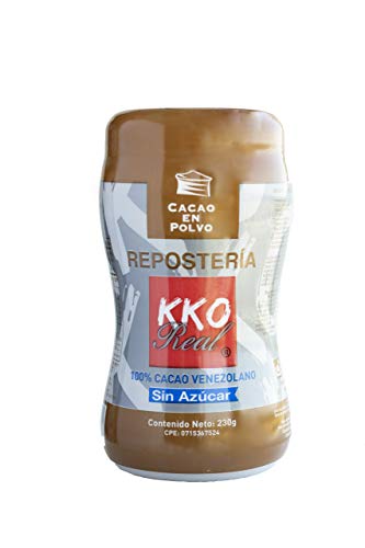 Polvo de Cacao Sin Azúcar, Puro y Natural 100% Venezolano - Cacao Puro en Polvo Desgrasado - KKO REAL Premier Reserva para Repostería (230 gr)