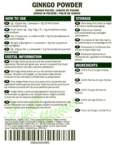 Polvo de hoja de Ginkgo Biloba - 100g (Calidad Asegurada)