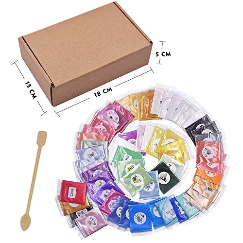 Polvo de mica, pigmento de resina epoxi de 60 colores, tinte de jabón, pigmentos naturales para hacer jabón, velas, sombras de ojos cosméticos, decoración de uñas con cuchara