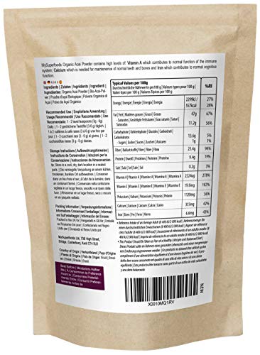 Polvo orgánico de bayas de acai (100 g), el mejor acai de grado premium, la más alta calidad disponible, cada laboratorio de lotes probado para la pureza, por MySuperfoods