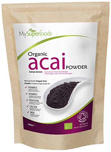Polvo orgánico de bayas de acai (100 g), el mejor acai de grado premium, la más alta calidad disponible, cada laboratorio de lotes probado para la pureza, por MySuperfoods