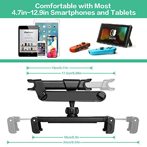POMILE Soporte Tablet Coche Universal Tablet Asiento Trasero para automóvil Reposacabezas Soporte de Montaje Extensible para Todos 4.6in - 12.9in Compatible con iPad Mini Pro Air, Nintendo Switch