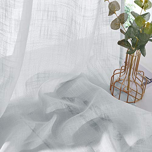 PONY DANCE Cortinas Translúcida Visillos - Cortinas Voile para Puertas Ventanas Salón Dormitorio, 2 Piezas, A 132 x L 158 CM, Gris Claro