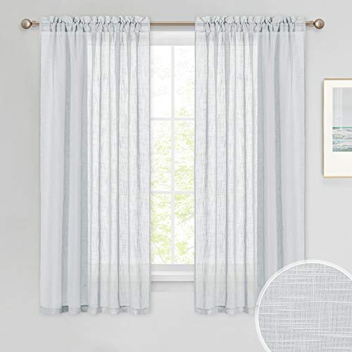 PONY DANCE Cortinas Translúcida Visillos - Cortinas Voile para Puertas Ventanas Salón Dormitorio, 2 Piezas, A 132 x L 158 CM, Gris Claro